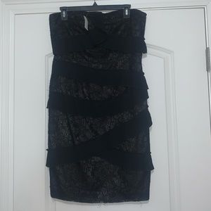 Black lace & ruffle strapless dress